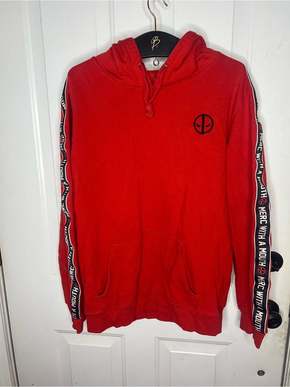 Marvel Deadpool Hoodie Mens XL Red Merc With A Mouth Pullover Sweatshirt